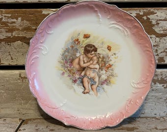 Antique Germany Plate Kissing Cherubs Victorian Decor