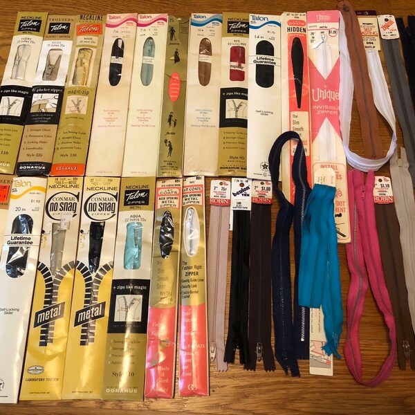 30 Vintage/Newer Unused Zippers Metal Polyester Talon J.P. Coats +++ Estate Lot