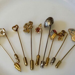 Nine Vintage Stickpins Estate Lot Gold Filled Trifari Avon