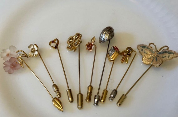 Nine Vintage Stickpins Estate Lot Gold Filled Tri… - image 1