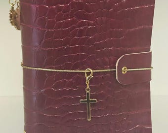 Leather Bi-fold Journal/Passport Cover, 1 front charm, 2 side charms, plus leather closure piece