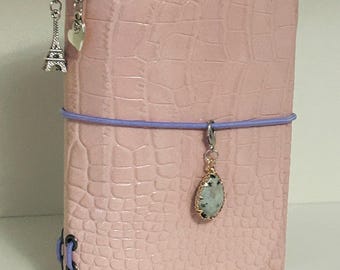 Leather Traveler's Journal Cover, 1 front Charm, 2 side charms, Inserts Included