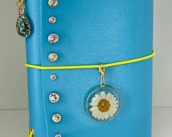 Leather Custom Traveler's Journal Cover, 1 front Charm, 2 side charms, Inserts Included - Design your own