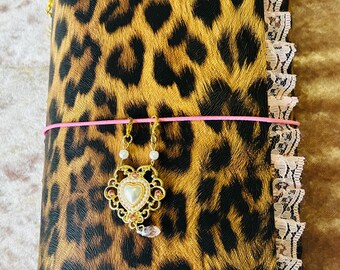 Leopard Print “Leopard Lucy” Leather Passport Traveler's Journal Cover – various charms