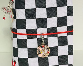 Leather Travelers Journal Cover “Wonderland”, 1 front Charm, 2 side charms
