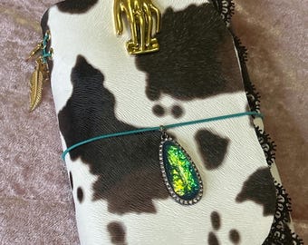 Cow Print Leather Journal Cover, Charms, Inserts Included, clip sold separately