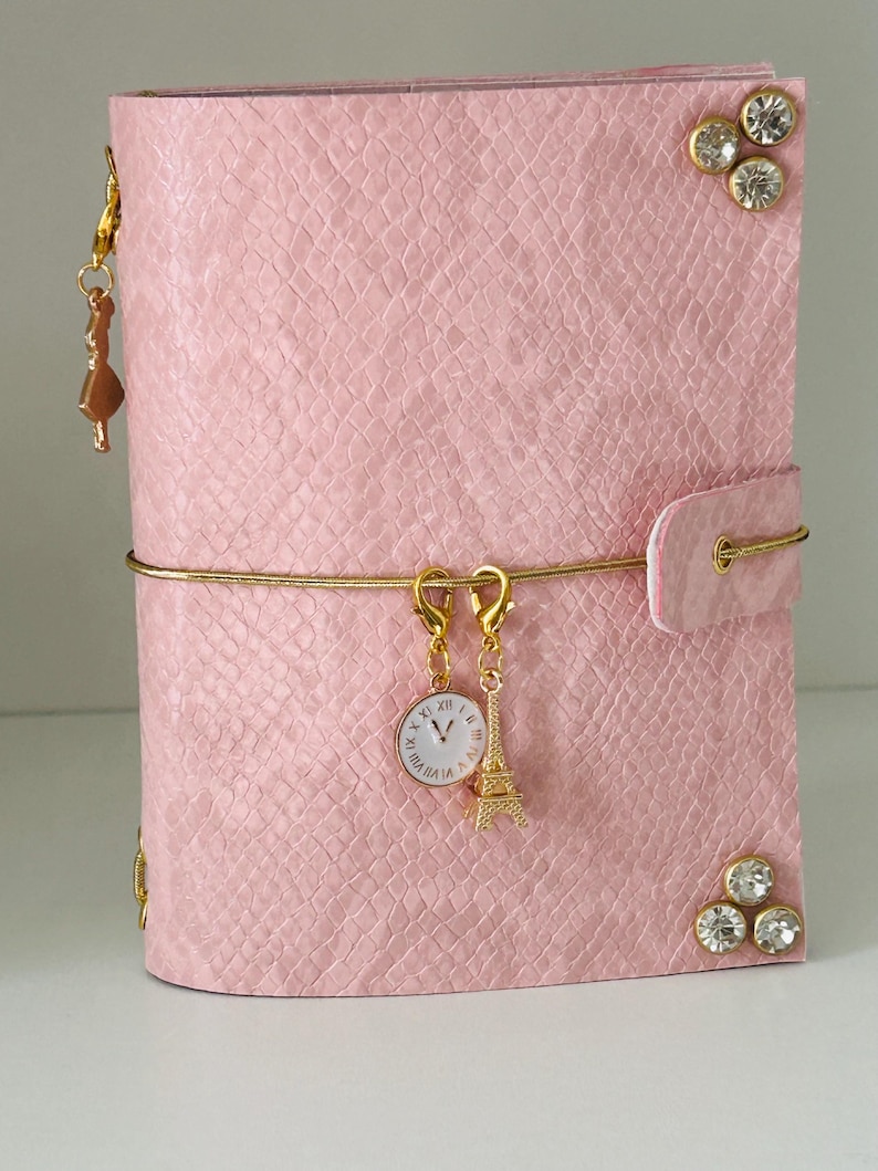 Leather Bi-fold Passport Cover, 2 front charms, 1 side charm, plus leather closure piece