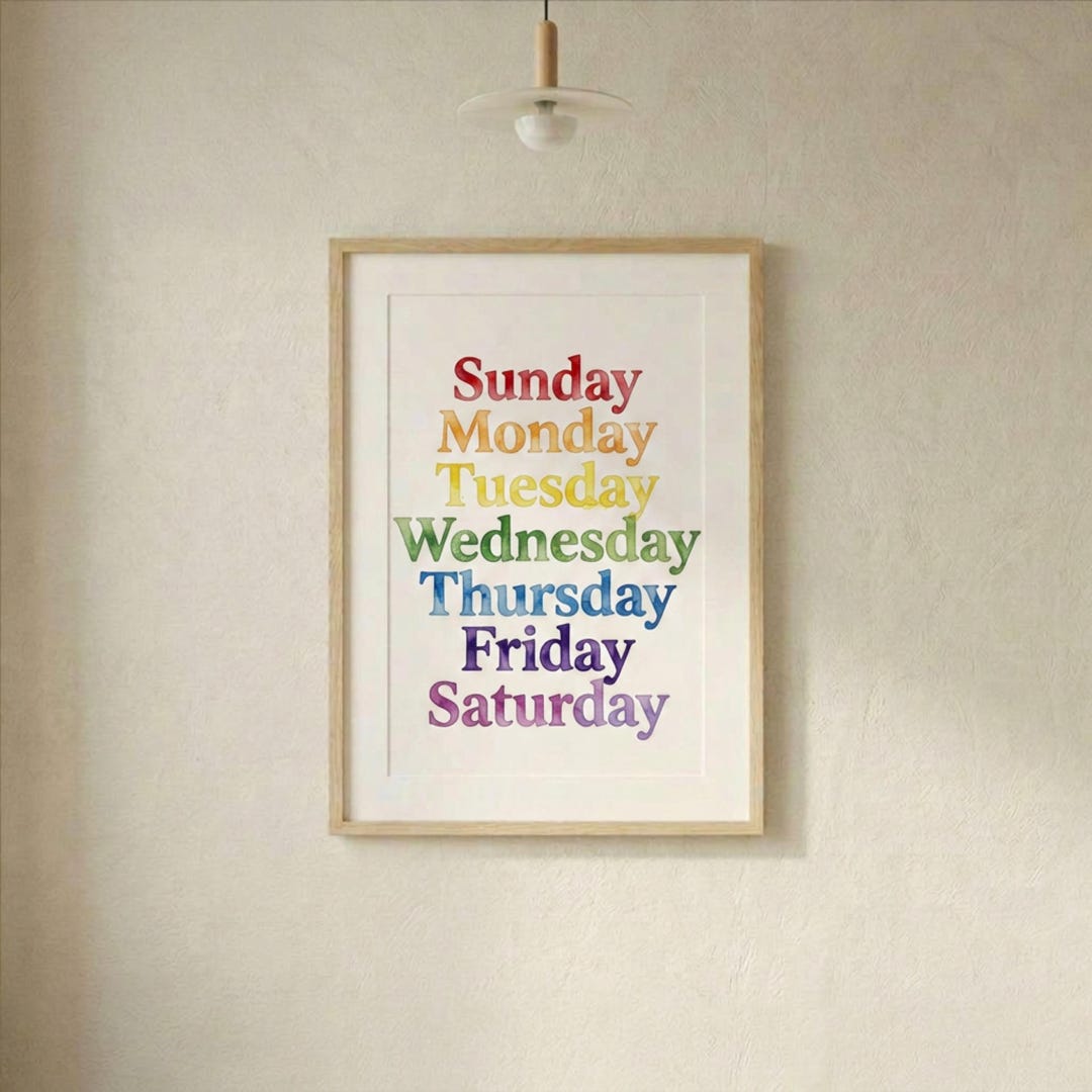 Educational Days of the Week Poster Printable, Wall Art for Kids ...