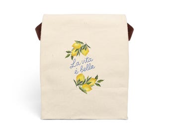 La vita è bella Lemon Illustration Canvas Lunch Bag