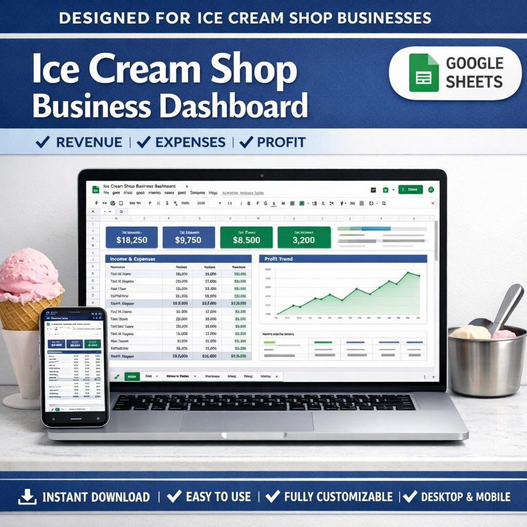 Ice Cream Shop Business Tracker | Revenue & Expense Dashboard | Google ...