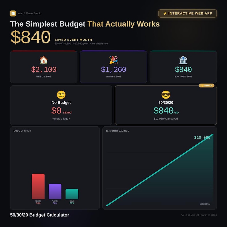 50/30/20 Budget Calculator Dashboard - VaultAndVesselStudio
