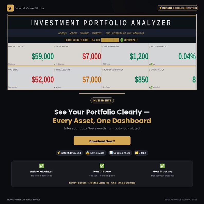 Investment Portfolio Tracker Google Sheets | Stock Dashboard, Asset ...
