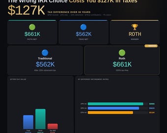 Roth vs Traditional IRA Comparison | Tax Impact Calculator & Retirement Projector | Interactive Download