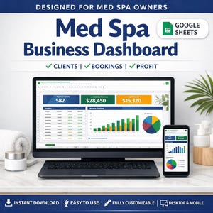 Med Spa Business Tracker | Treatment Revenue & Client Dashboard | Google Sheets Spreadsheet