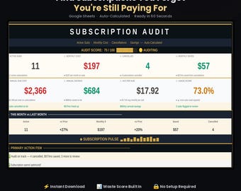 Subscription Audit Tracker | Google Sheets Expense Spreadsheet (Digital Download)
