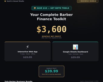 Barber Business Bundle | Revenue Calculator + Tracker | Dashboard Package