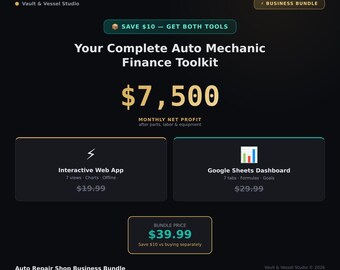 Auto Mechanic Business Bundle | Revenue Calculator + Tracker | Dashboard Package