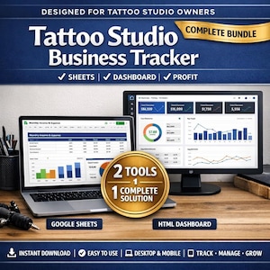 Tattoo Studio Business Bündel | Umsatz-Rechner + Tracker Dashboard | Interaktive Werkzeuge