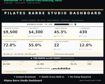 Pilates Business Tracker | Revenue & Expense Dashboard | Google Sheets