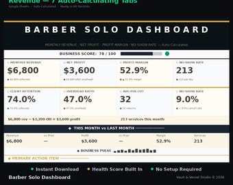 Barber Business Tracker | Revenue & Expense Dashboard | Google Sheets