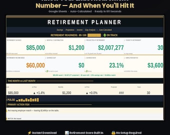 Retirement Planner Google Sheet | Savings, Projections, 401k IRA Dashboard (Digital Download)