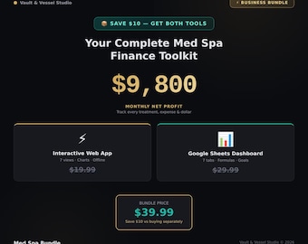Med Spa Business Bundle | Revenue Calculator + Tracker Dashboard | Interactive Tools
