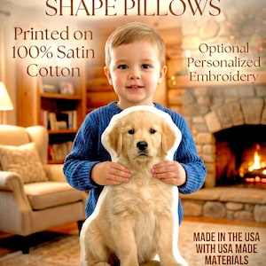 Custom Photo Pillow - Kids, Pets, People, Loved Ones, Cut to Shape with Embroidery Option - Printed on 100% Cotton - Made in USA