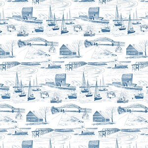 Sandwich Cape Cod Toile Wallpaper, Coastal Wall Covering image 3