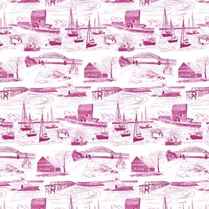 Sandwich Cape Cod Toile Wallpaper, Coastal Wall Covering image 5