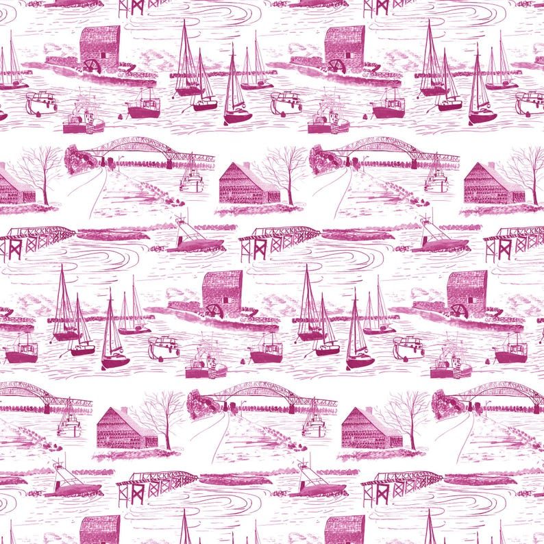 Sandwich Cape Cod Toile Wallpaper, Coastal Wall Covering image 5