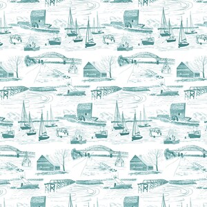 Sandwich Cape Cod Toile Wallpaper, Coastal Wall Covering image 7