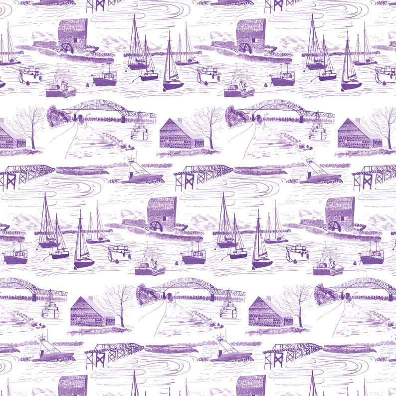 Sandwich Cape Cod Toile Wallpaper, Coastal Wall Covering image 6