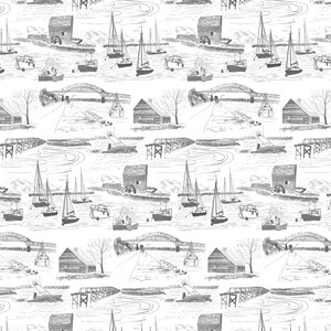 Sandwich Cape Cod Toile Wallpaper, Coastal Wall Covering image 4