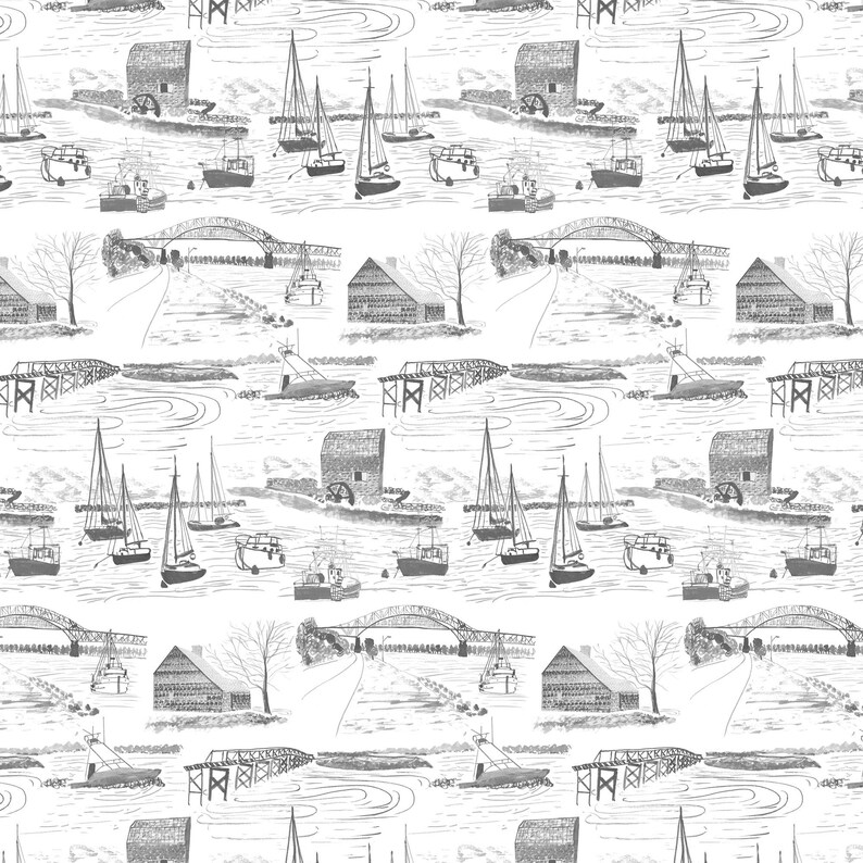 Sandwich Cape Cod Toile Wallpaper, Coastal Wall Covering image 4