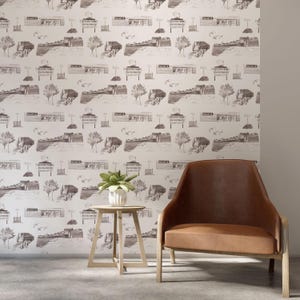 Marshfield, Massachusetts Toile Wallpaper | Peel and Stick, Pasted & Prepasted | Coastal Wall Covering, Blue | Teal | Grey | Plum | Pink