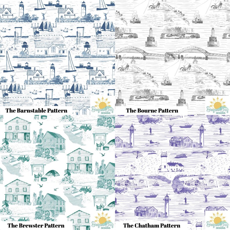 Massachusetts Wallpaper | Coastal Toile Wallcovering | Custom Town ...