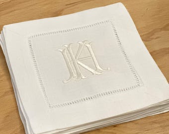 Custom Monogrammed, White, 100% Linen Cocktail Napkins