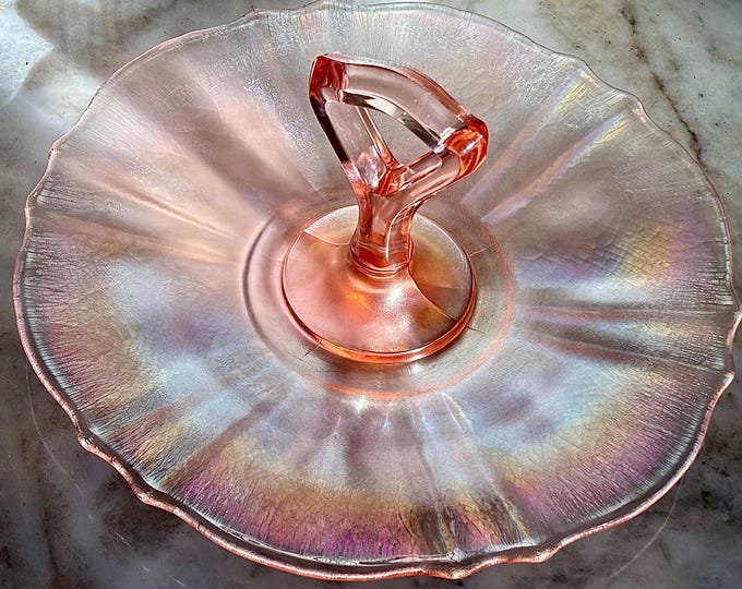 1930’s Pink Iridescent Magnesium Uranium Stretch Glass Tidbit/Hors d’ Oeuvre Tray