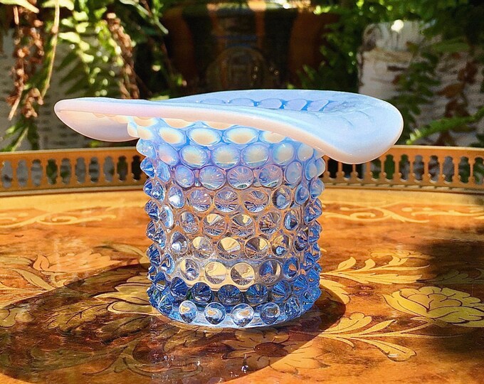 Duncan & Miller Blue Opalescent Spiked Hobnail Top Hat
