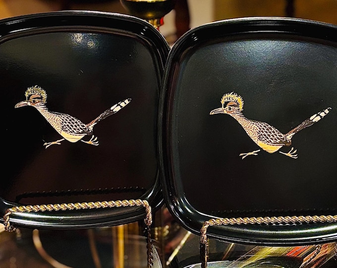 Mid-Century Couroc of Monterey California Iconic Inlaid Roadrunner Bar Tray *each sold separately