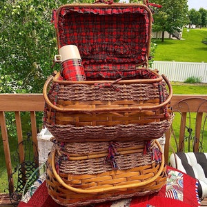 Bamboo & Sisal Rope Tartan Picnic Basket