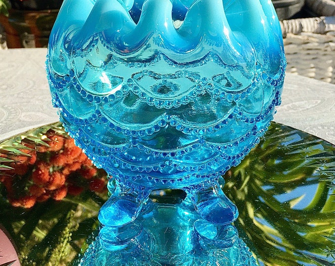 Antique Northwood Glass Blue & Opaline Rose Bowl