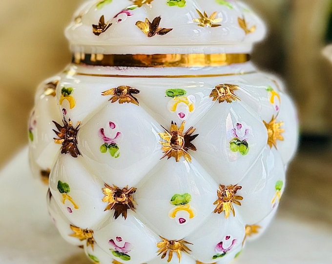 Hand Painted Consolidated Milk Glass Jar