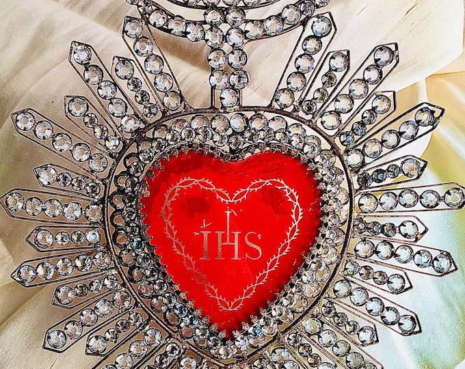 Antique French Victorian Sacred Heart Ex-Voto Candle Shade