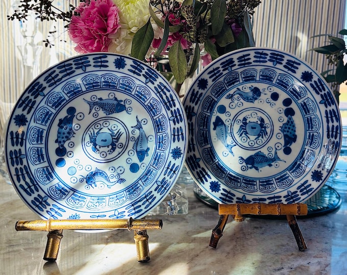 Chinoiserie Chinese Kangxi Qing Dynasty Koi/Carp Crab Dish/Bowl *Each sold separately