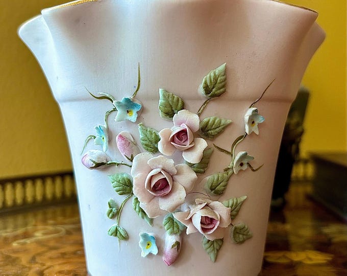 Hand Painted & Applied Floral Flower Pot