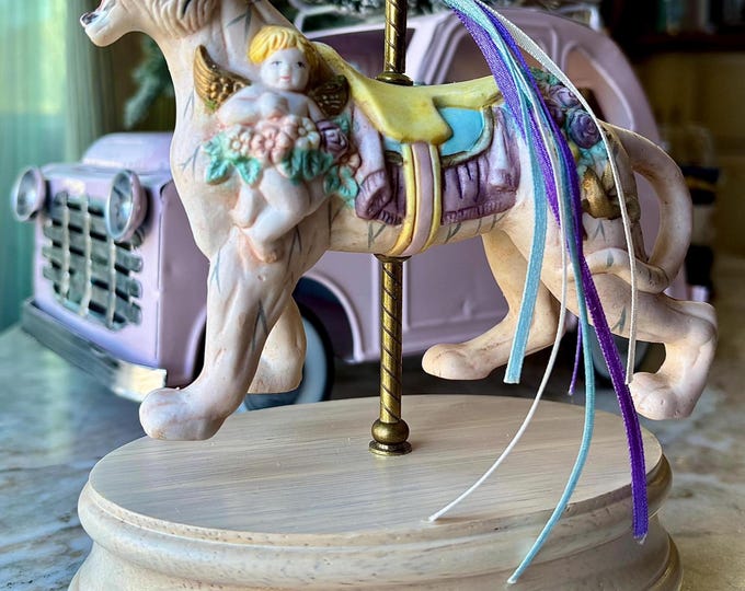 Hand Painted Porcelain Bisque Tiger Musical Carousel