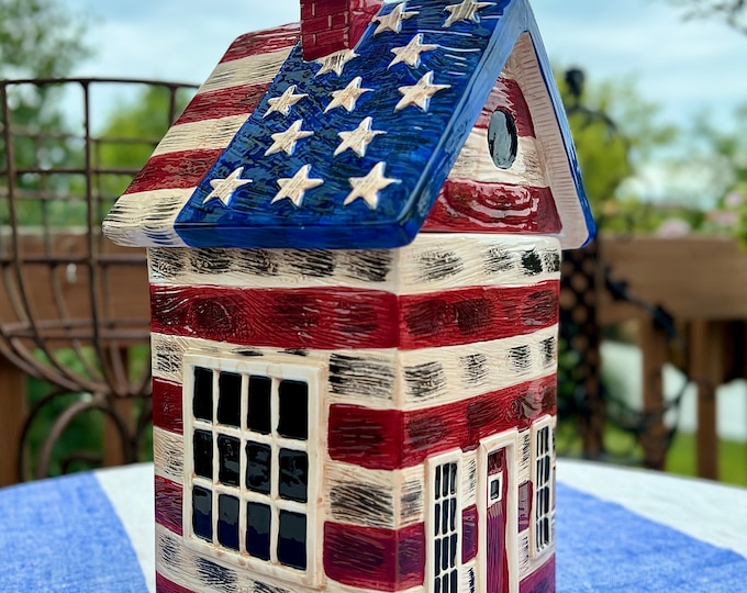 Stars & Stripes Manor Cookie Jar by Vintage Sakura
