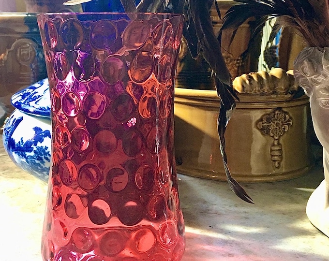 Fenton Cranberry Glass Inverted Thumbprint Vase