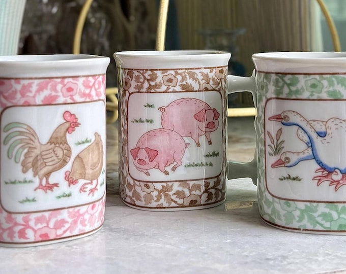 Trio of Takahashi Farm Animal Mugs